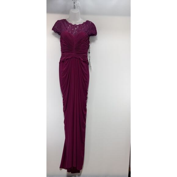 NWT By Adrianna Papell Draped Lace Shoulder Dress/Gown Pomegranate Size 10 - Picture 1 of 11